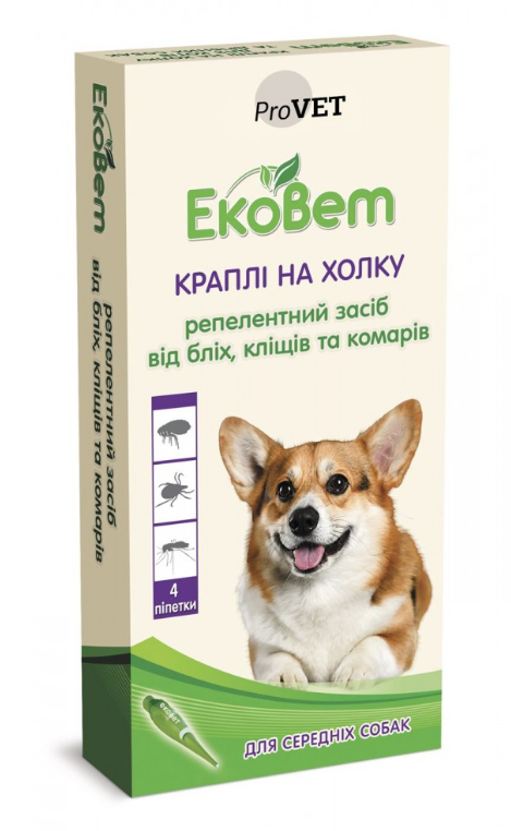 ProVET «ЕкоВет» – краплі антипаразитарні для середніх порід собак