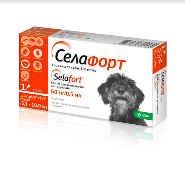 СелаФорт KRKA – противопаразитарний препарат для собак від 5.1 кг до 10 кг