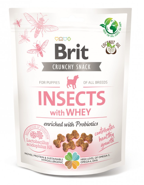 Brit Care Dog Crunchy Cracker Insects whey - функціональні ласощі з комахами та сироваткою для цуценят