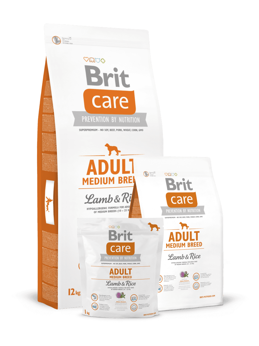 BRIT CARE ADULT MEDIUM BREED LAMB&RICE – гипоаллергенный сухой корм с ягненком и рисом для взрослых собак средних пород