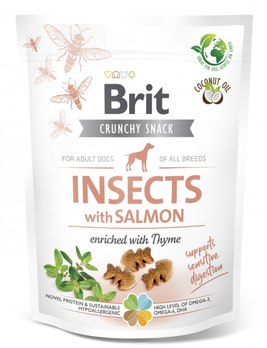 Brit Care Dog Crunchy Cracker Insects Salmon - функціональні ласощі з комахами та лососем для собак