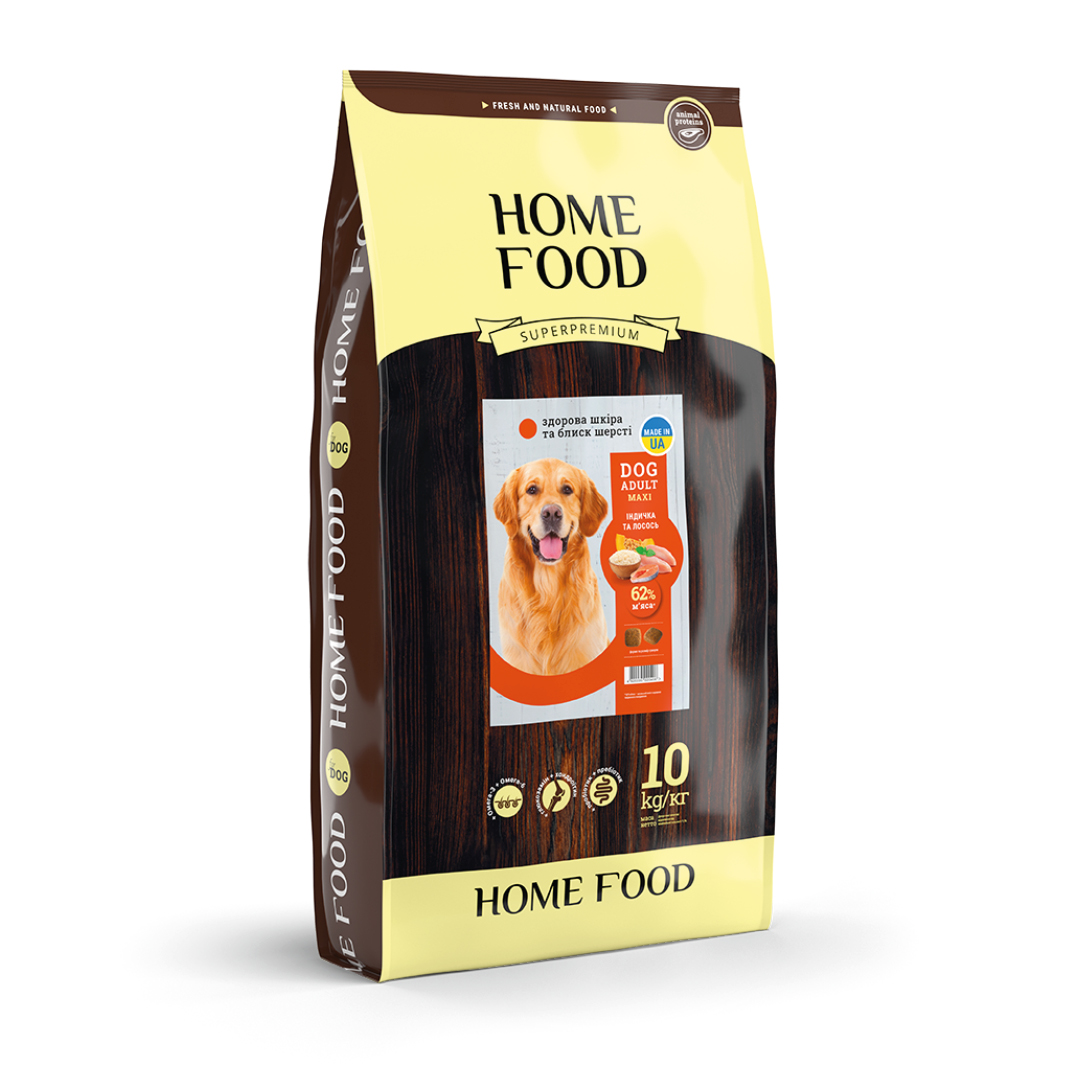 Home Food Adult Maxi - Сухой корм Здоровая кожа и блеск шерсти «Индейка и лосось» для взрослых собак крупных пород