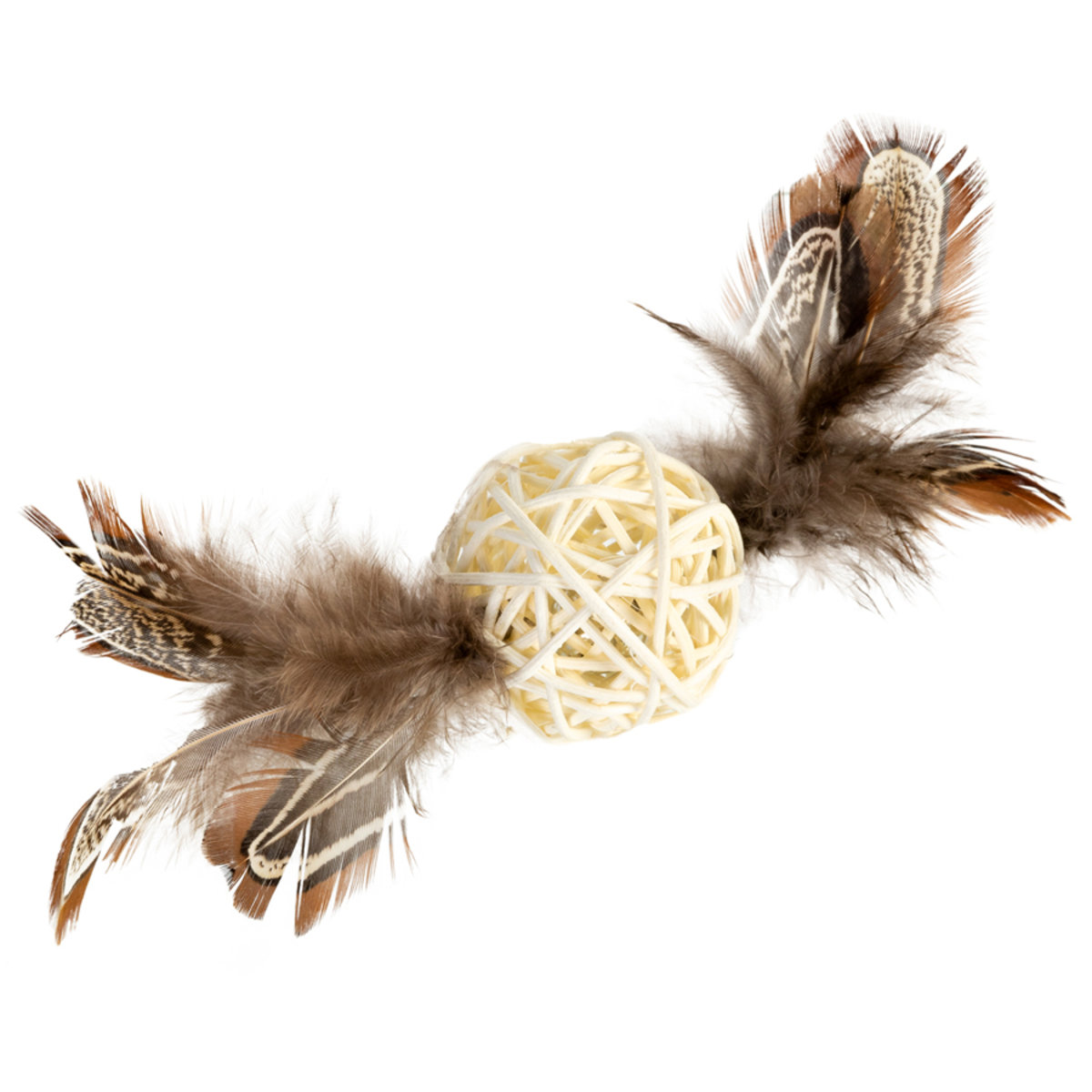 GIGWI CATCH&SCRATCH игрушка для кошек "Плетеный мячик" с колокольчиком и перьями