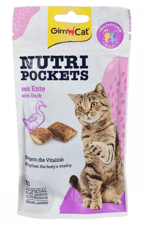 GimCat Nutri Pockets Duck - витаминизированные лакомства с уткой и мультивитамином для кошек