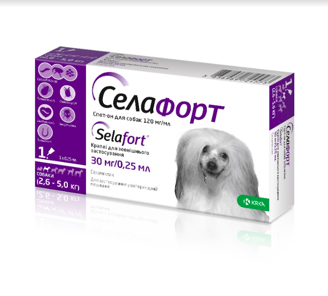 СелаФорт KRKA – противопаразитарный препарат для собак от 2.6 кг до 5 кг
