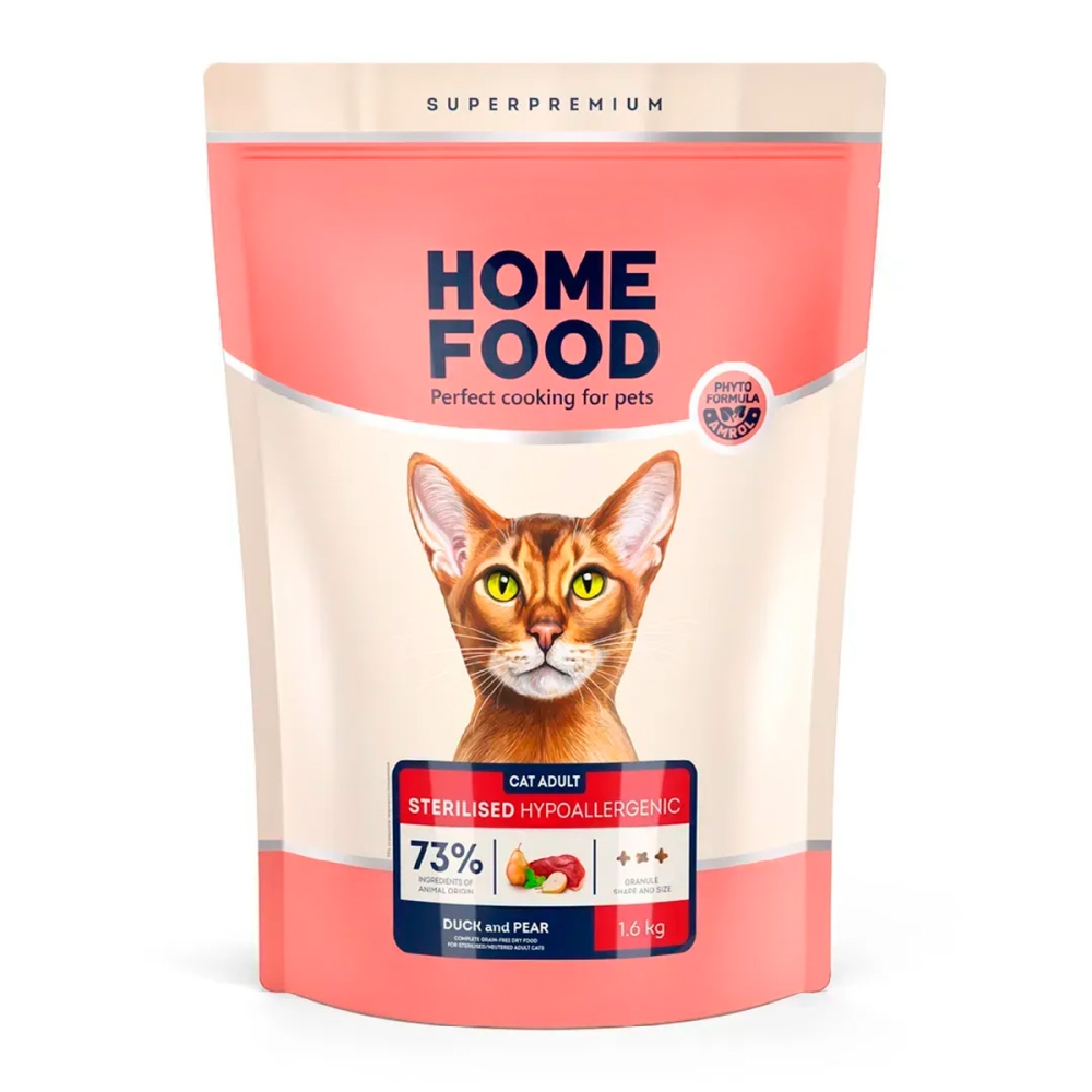 Home Food с уткой и грушей – беззерновой сухой корм для взрослых котов