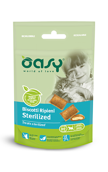 OASY CAT TREATS Sterilized - хрусткі ласощі з кремовою начинкою для стерилізованих котів