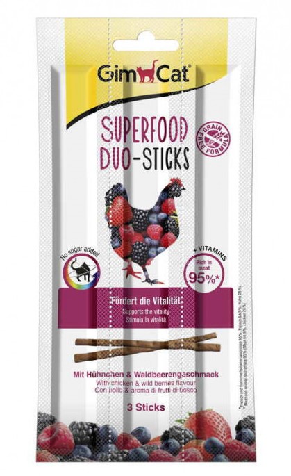 GimCat Superfood Duo-Sticks палочки с курицей и ягодами для котов