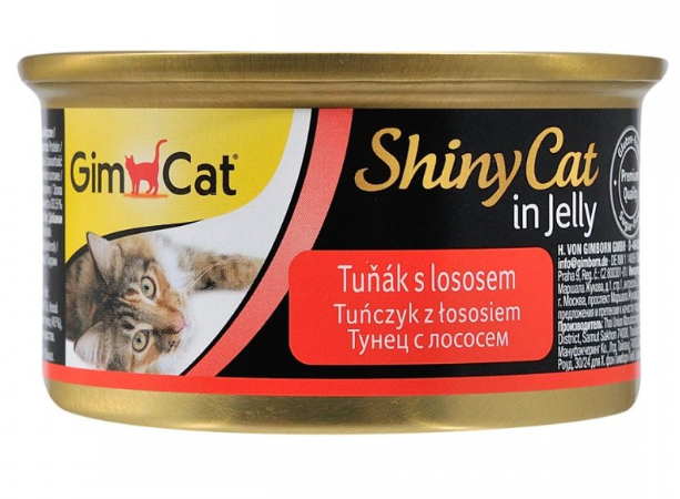 GimCat Shiny Cat тунец, лосось  – влажный корм с тунцом и лососем в желе для кошек