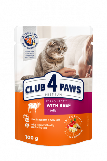 CLUB 4 PAWS PREMIUM with beef – вологий корм для дорослих котів з яловичиною в желе