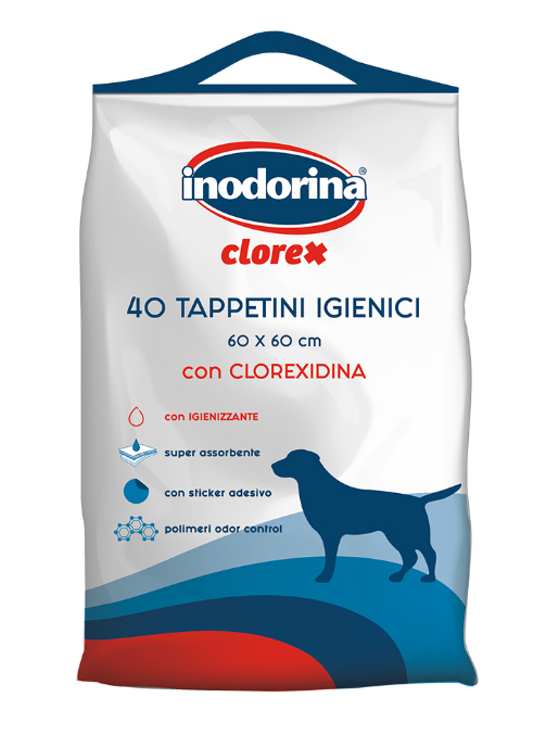 Inodorina Clorex Tappetini - пелюшки з хлоргексидином для тварин, 40 шт.