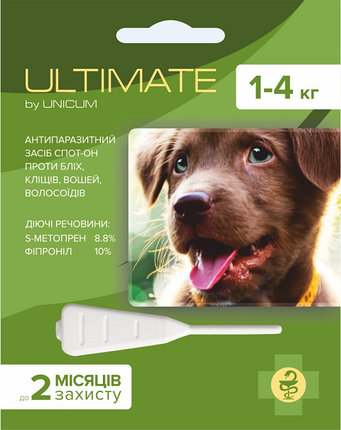 ULTIMATE капли от блох, клещей, вшей и власоедов  для собак весом от 1 кг до 4 кг