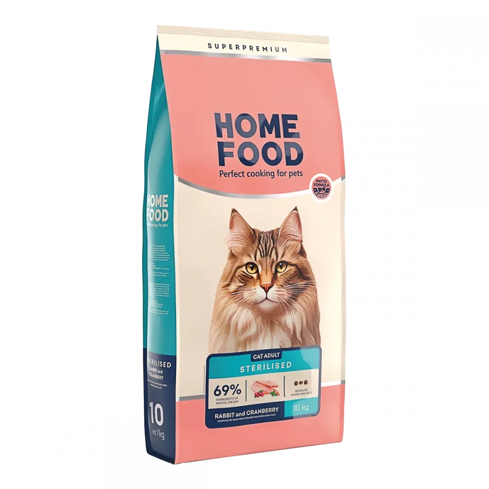 Home Food с кроликом и клюквой – сухой корм для взрослых стерилизованных кошек