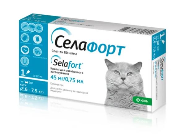 СелаФорт KRKA – протипаразитарный препарат для кішок від 2.6 кг до 7.5 кг