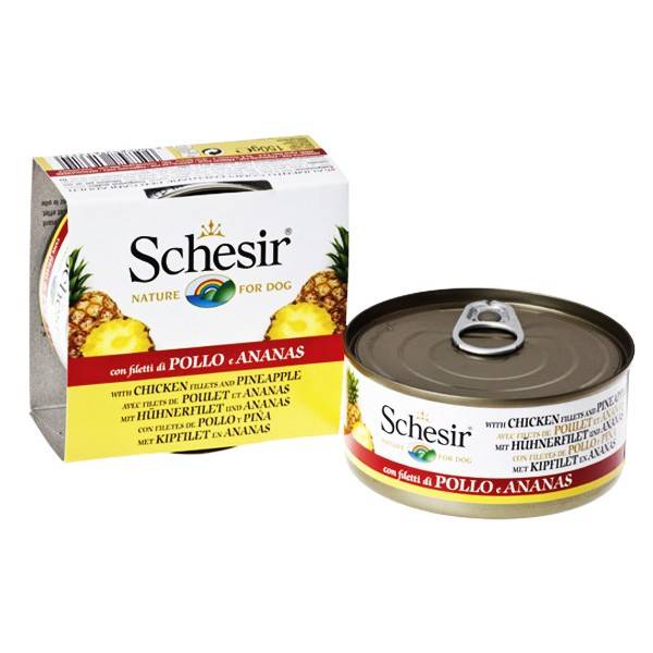 Schesir Chicken Pineapple – консервы с курицей и ананасом для взрослых собак