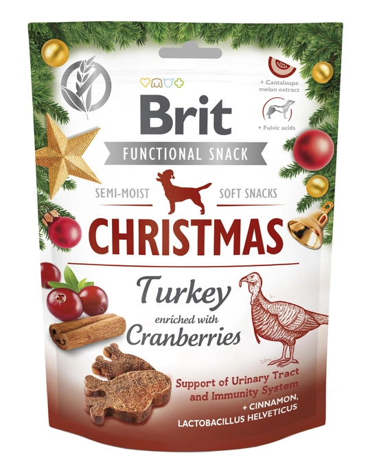 Brit Care Functional Snack Christmass - напівм'які функціональні ласощі з індичкою та журавлиною для собак