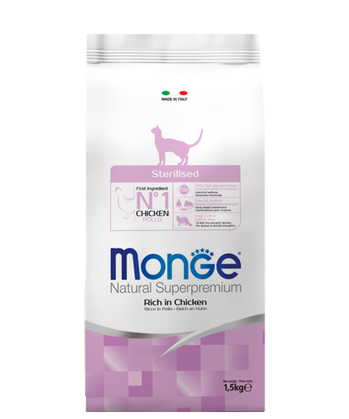 MONGE STERILISED – сухой корм для взрослых стерилизованных котов