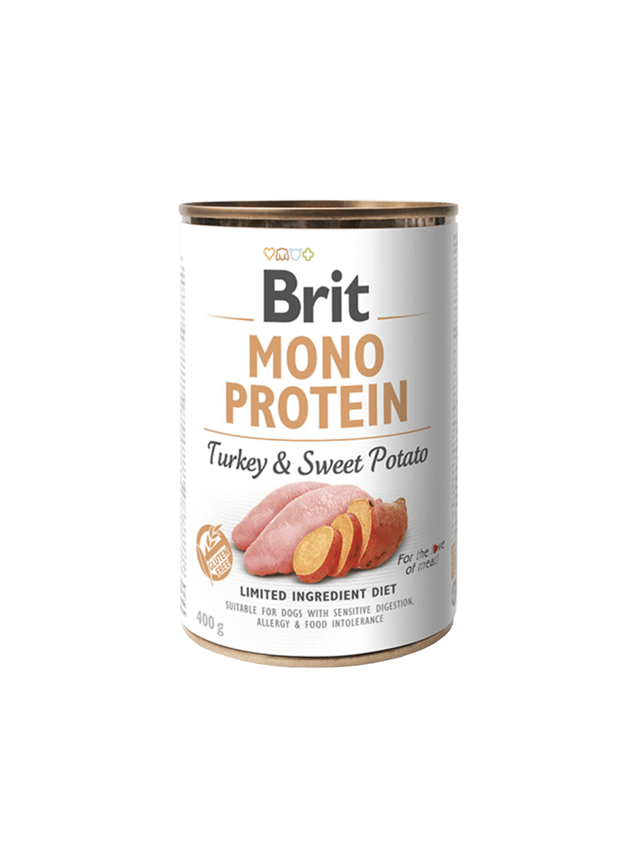 BRIT MONO PROTEIN TURKEY & SWEET POTATO – консерва с индейкой и бататом для собак чувствительным пищеварением