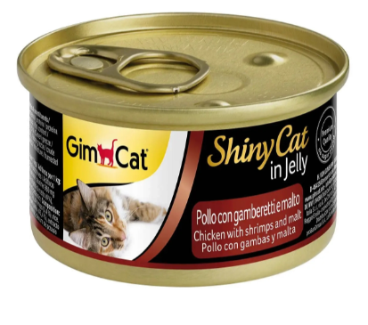 GimCat Shiny Cat курица, креветка и солод  – влажный корм с курицей, креветкой и солодом в желе для кошек