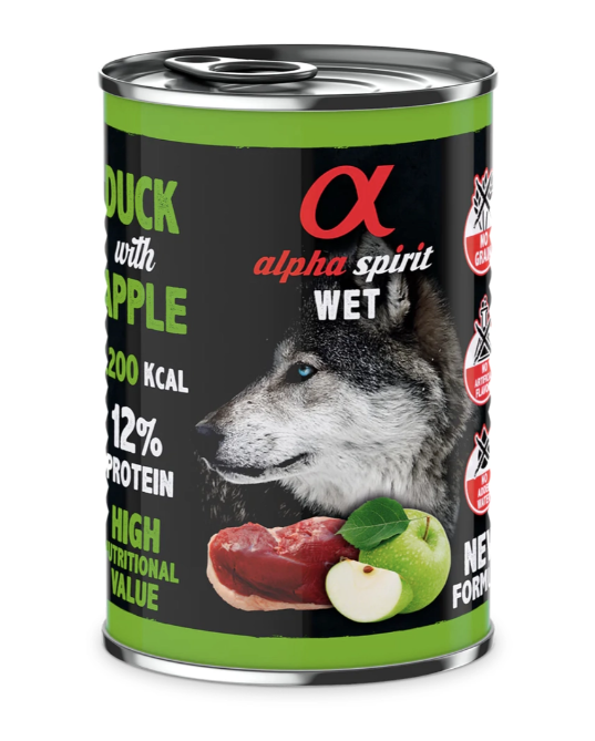 Alpha Spirit Duck with Green Apple for adult dog – полнорационный влажный корм для взрослых собак с уткой и зеленым яблоком