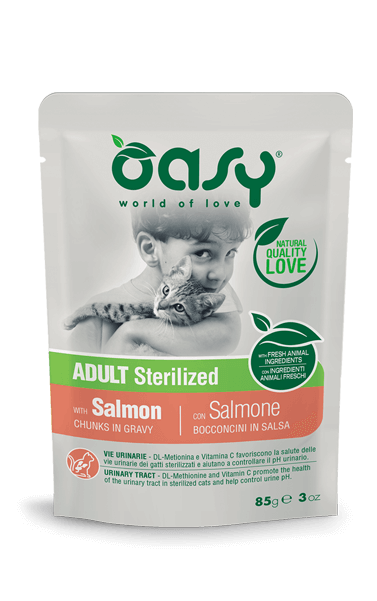 OASY CAT Adult Sterilized лосось – шматочки лосося в соусі для кастрованих котів або стерилізованих дорослих кішок