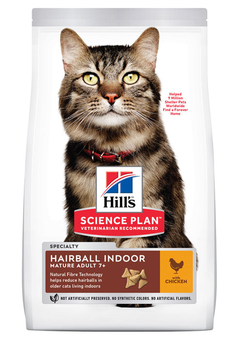 HILL'S SCIENCE PLAN HAIRBALL INDOOR MATURE – сухой корм для взрослых домашних котов для выведения комочков шерсти