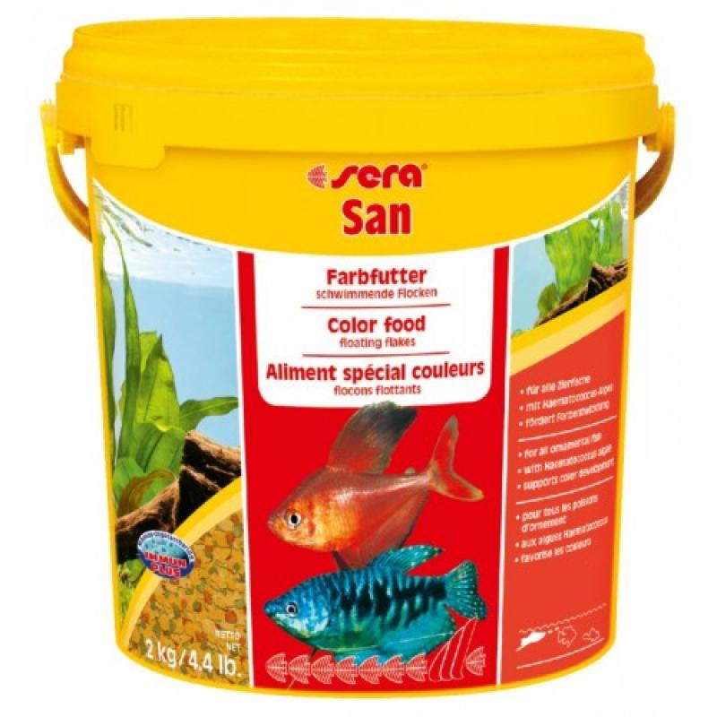 Sera San – корм для улучшения цвета декоративных рыб в хлопьях