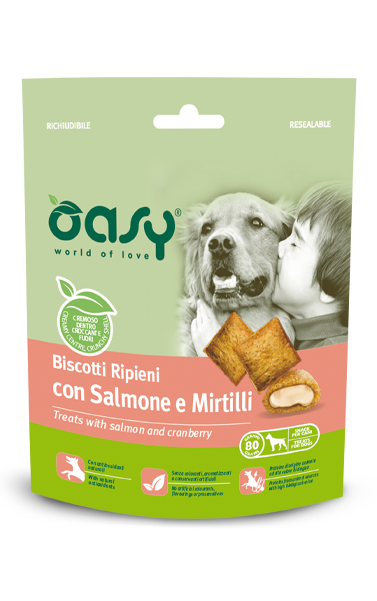 OASY DOG TREATS Лосось и черника -  подушечки с кремовой начинкой