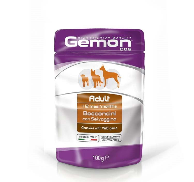 GEMON ADULT CHUNKS WITH WILD GAME – влажный корм с кусочками дичи для взрослых собак
