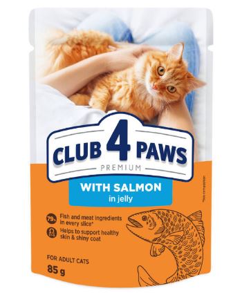 CLUB 4 PAWS PREMIUM with salmon – влажный корм для взрослых котов с лососем в желе