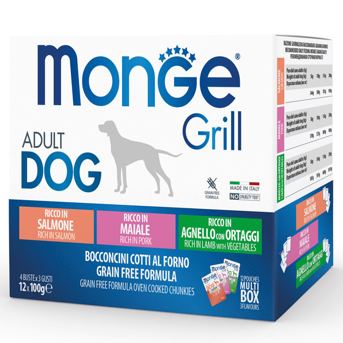 MONGE DOG GRILL MIX лосось/ягненок/свинина - набор консерв для собак, 12 шт × 100 г