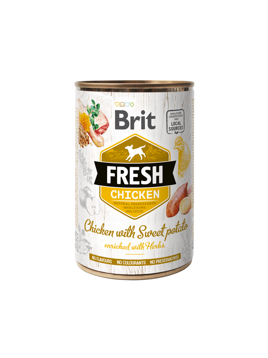BRIT FRESH CHICKEN WITH SWEET POTATO – консервы с курицей и бататом для взрослых собак
