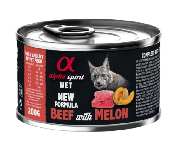 Alpha Spirit Beef with Melon – полнорационный влажный корм для взрослых кошек с говядиной и дыней