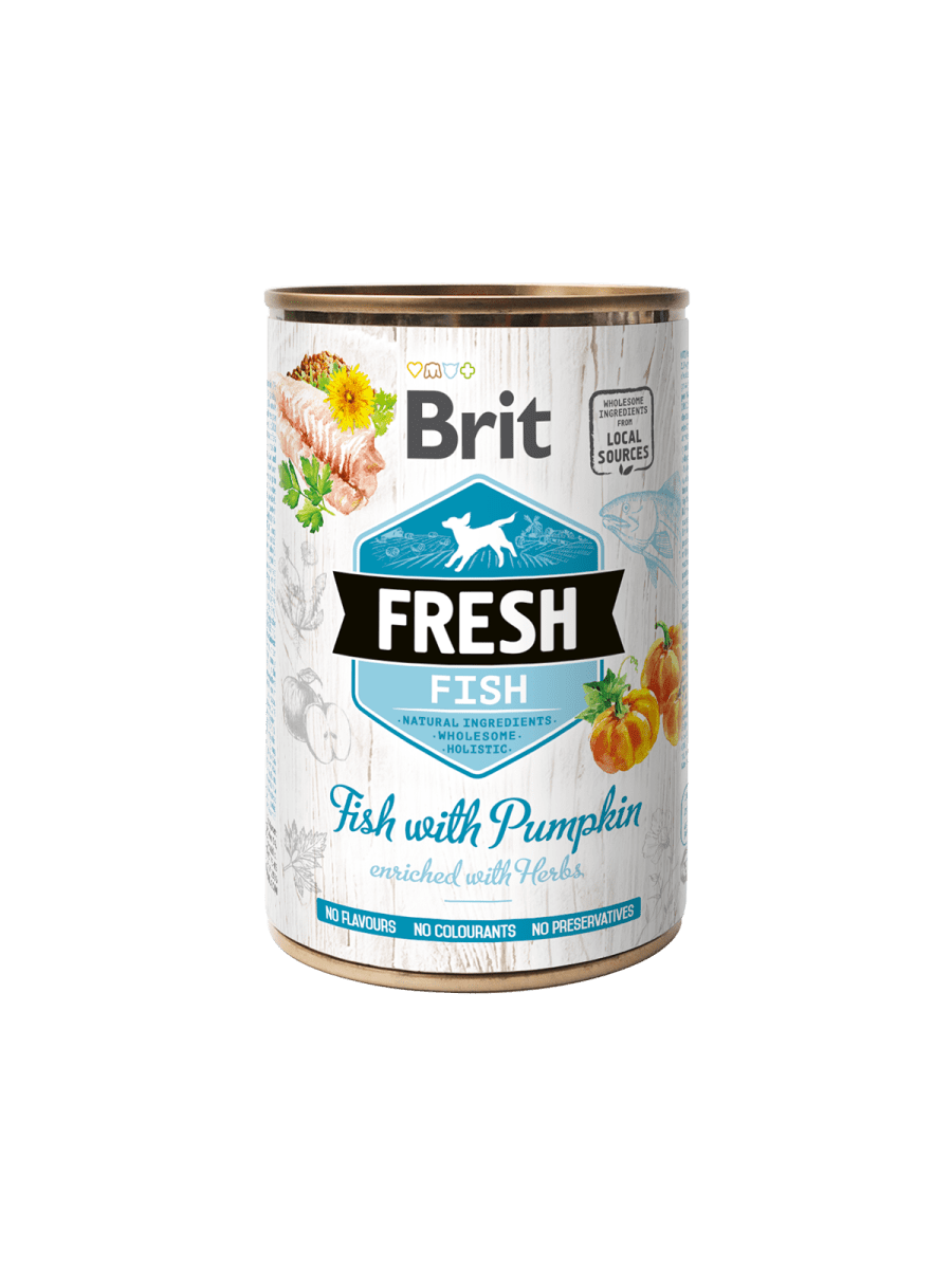 BRIT FRESH FISH WITH PUMPKIN – консерва с рыбой и тыквой для взрослых собак 