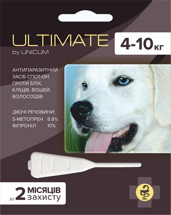 ULTIMATE капли от блох, клещей, вшей и власоедов  для собак весом от 4 кг до 10 кг