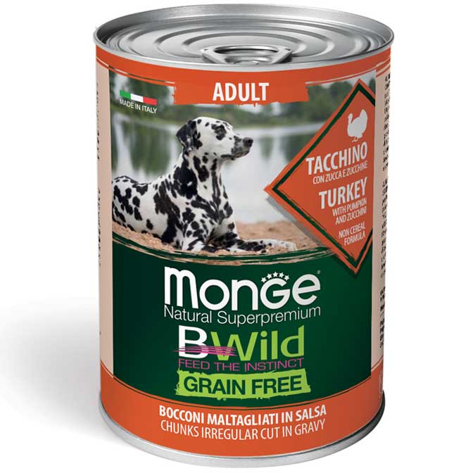 MONGE BWILD GRAIN FREE ALL BREEDS ADULT TURKEY – консервированный корм с индейкой, тыквой и цукини для взрослых собак