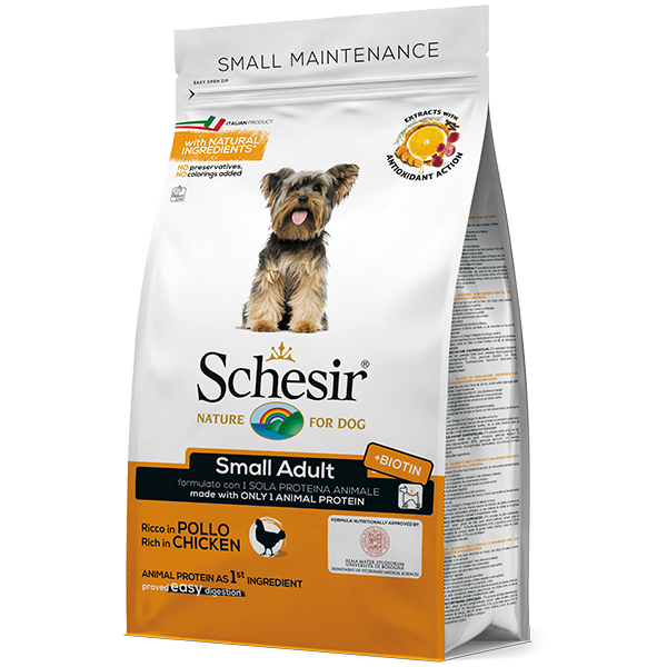 Schesir Dog Small Adult Chicken – сухой монопротеиновый корм с курицей для собак малых пород