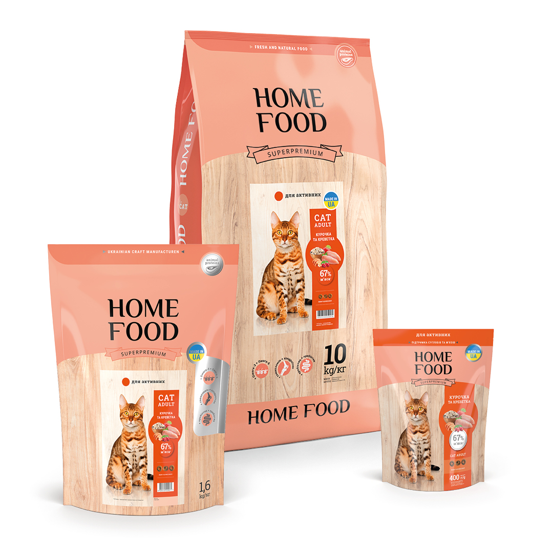 Home Food з креветками та куркою – сухий корм для дорослих активних котів
