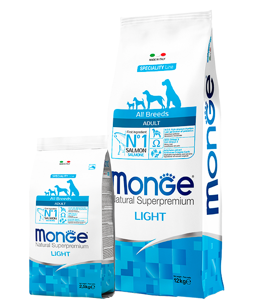 MONGE ALL BREEDS ADULT LIGHT SALMONE – низькокалорійний сухий корм для дорослих собак усіх порід