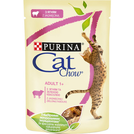 CAT CHOWконсерва с ягненком и зеленой фасолью для взрослых котов