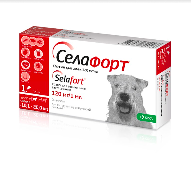 СелаФорт KRKA – противопаразитарный препарат для собак от 10.1 кг до 20 кг