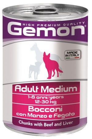 GEMON MEDIUM ADULT CHUNKS WITH BEEF AND LIVER – консерва с кусочками говядины и печени для взрослых собак средних пород