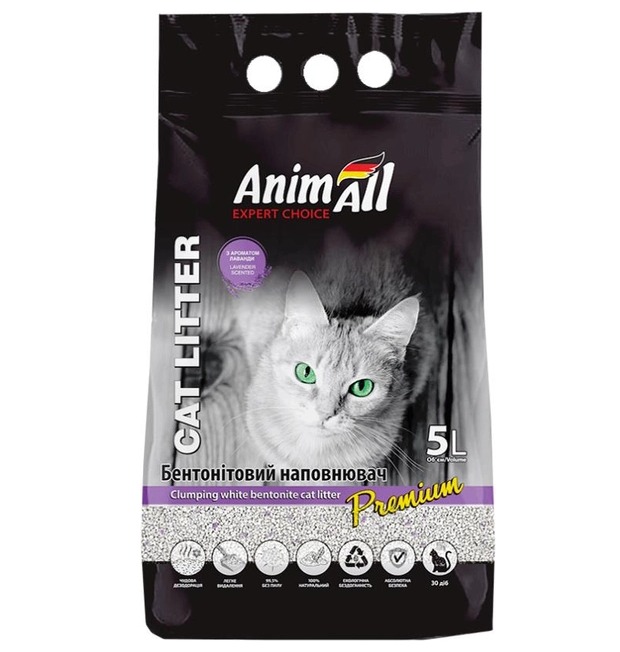 AnimAll White Bentonite - Наполнитель бентонитовый для кошек с лавандой