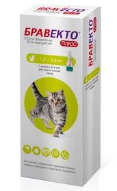 Bravecto Plus - противопаразитарні краплі на холку від блохів, кліщів та глистів для котів від 1.2 кг до 2.8 кг