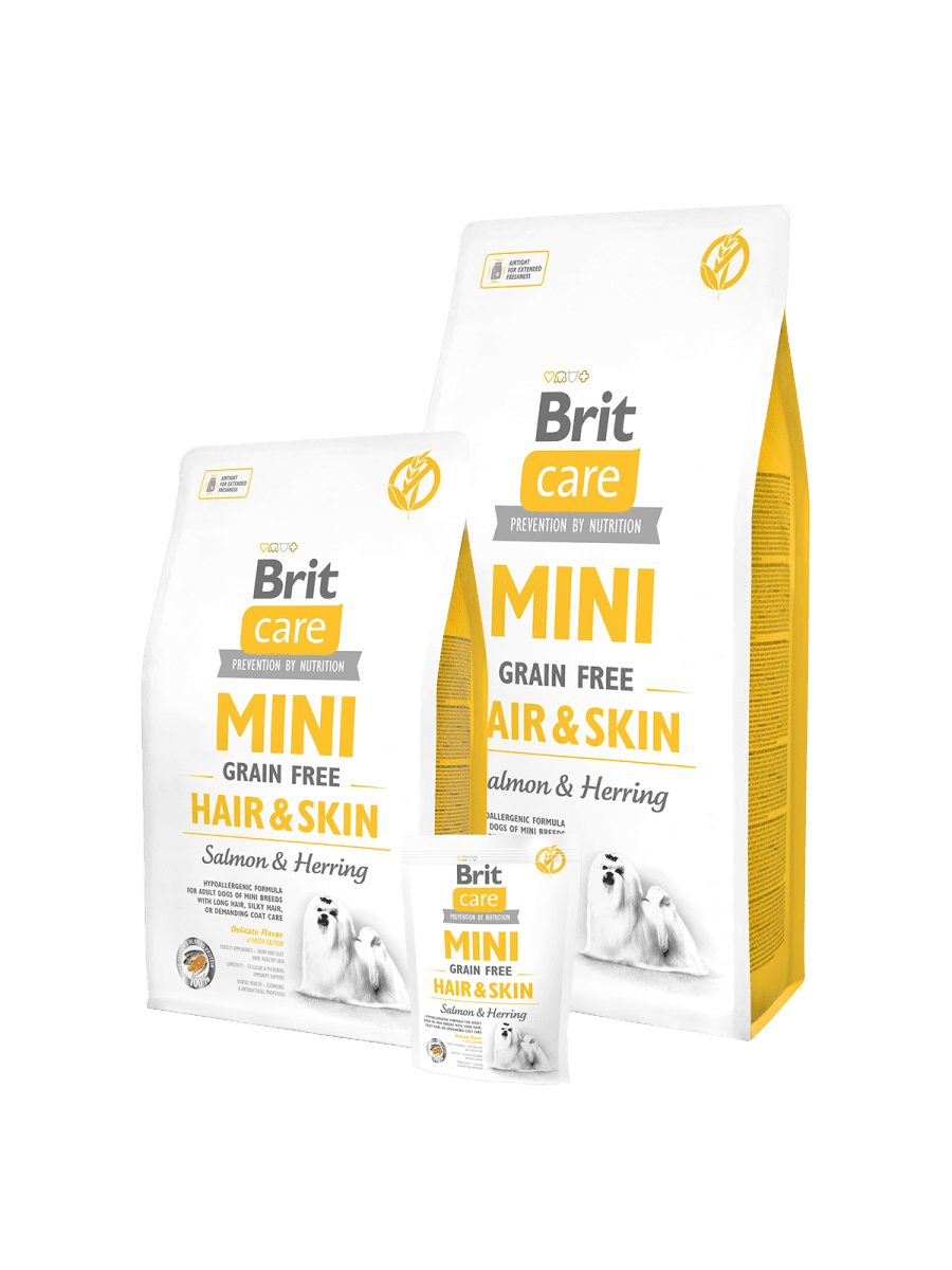 BRIT CARE MINI GRAIN FREE HAIR & SKIN – сухой корм для собак миниатюрных пород с длинной шерстью