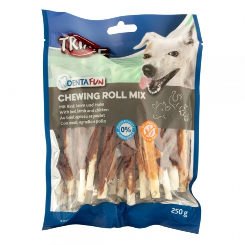 Trixie DENTAFUN Chewing Roll Mix – мікс ласощів з яловичиною, ягням і куркою для чищення зубів собак