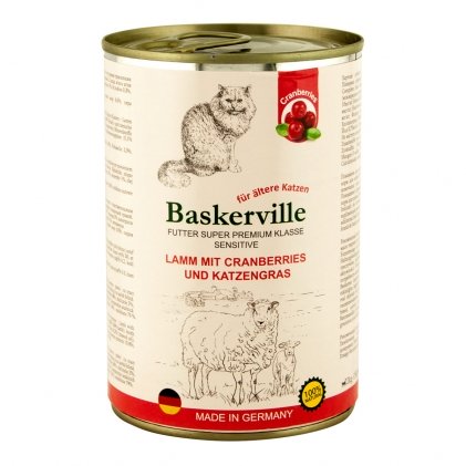 BASKERVILLE SENSETIVE – консервы с ягненком, клюквой и кошачьей мятой для взрослых котов склонных к аллергическим реакциям