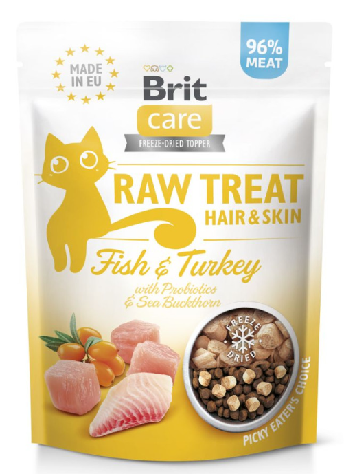 Brit Raw Treat Hair & Skin Freeze-dried - сублімовані ласощі з рибою та індичкою для шкіри та шерсті котів