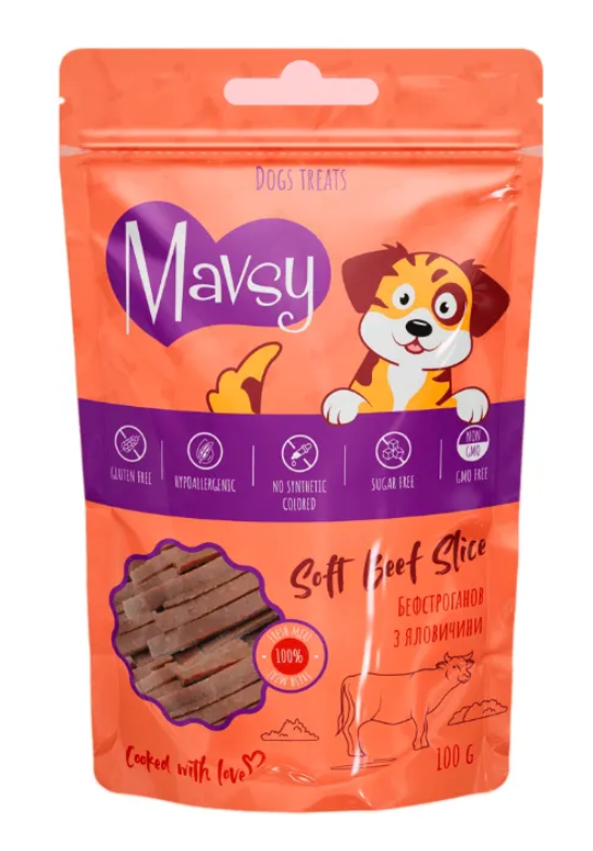 Mavsy Soft Beef Slice - Мавсі Ласощі для собак Бефстроганов з яловичиною