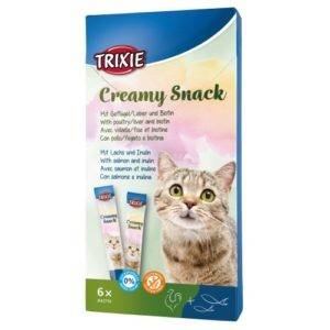 Trixie Premio Creamy Snacks – кремовые лакомства с лососем и инулином, а также с печенью и биотином для котов